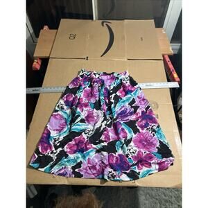 Norton & Company‎ Hawaiian Floral Skirt, Tropical Pink Black, Cottagecore Style